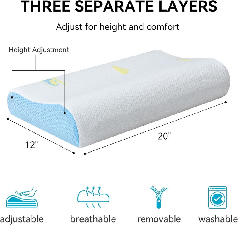 Hcore Memory Foam Pillow for Sleeping, Small Travel, Adjustable, Breathable and Soft, CertiPUR-US Certified, 12x20 lnch - Image 3